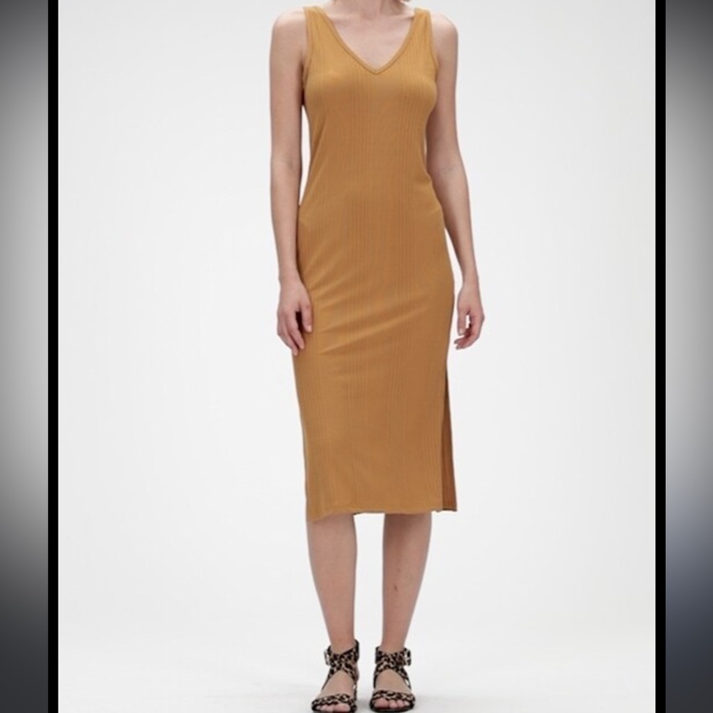 Banana Republic Ribbed tank midi dress V cleavage‎ sleeveless side slits Sz S